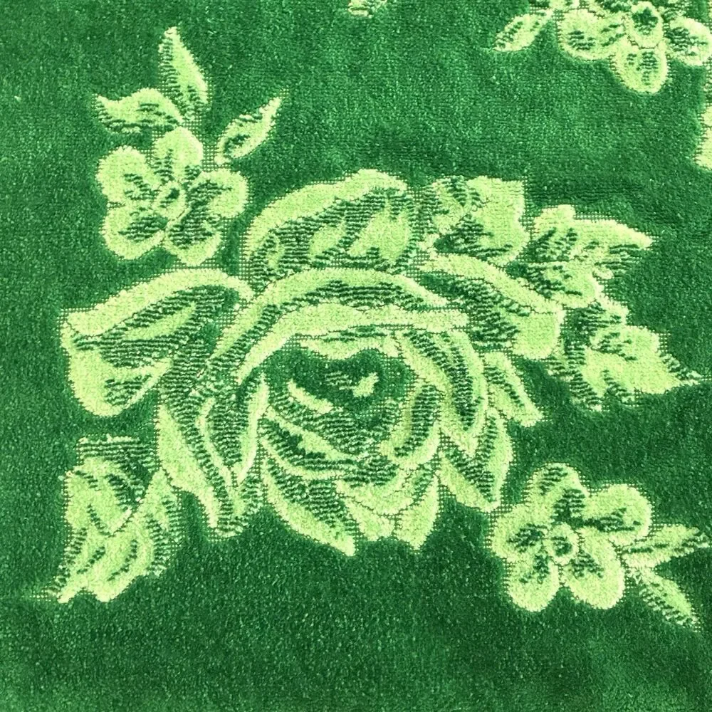 Vintage Fieldcrest Emerald Green Rose Floral Bath Size Towel MCM Flowers 53x26